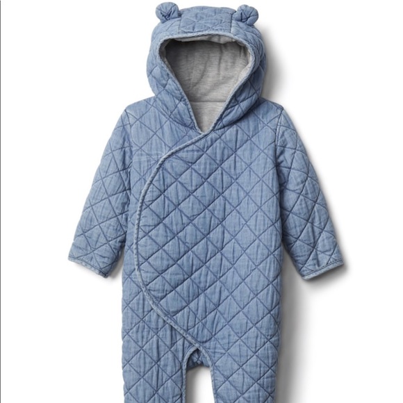 Baby Quilted Chambray Bear One-piece Suit - Picture 1 of 4